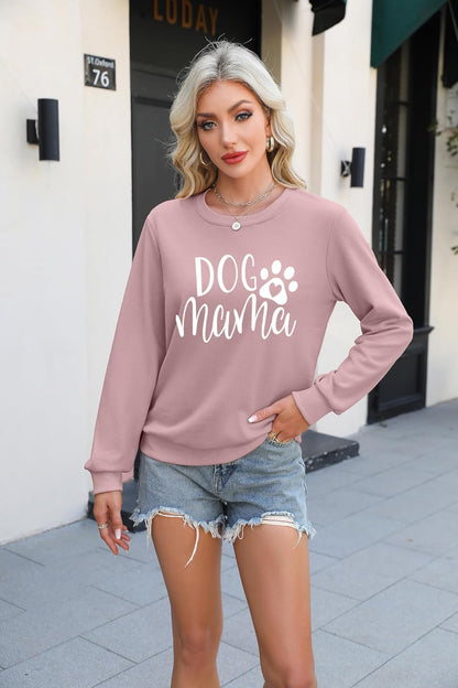 Dog Mom Sweatshirt Women Dog Mama Graphic Shirt Cute Paw Shirts Puppy Lover Pullover Casual Long Sleeve Tee Tops