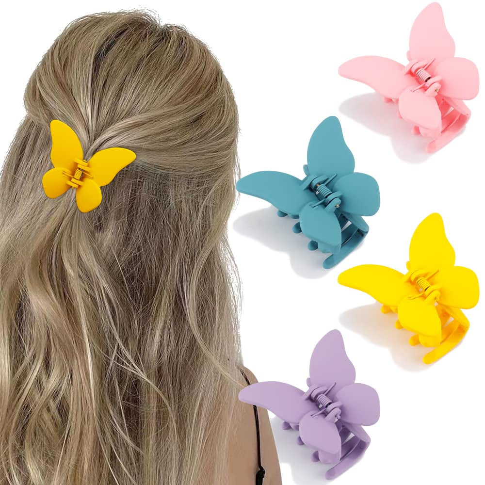 Charming Butterfly Hair Clips - Set of 4 Stylish Non-Slip Clamps for Women and Girls in Vibrant Colors