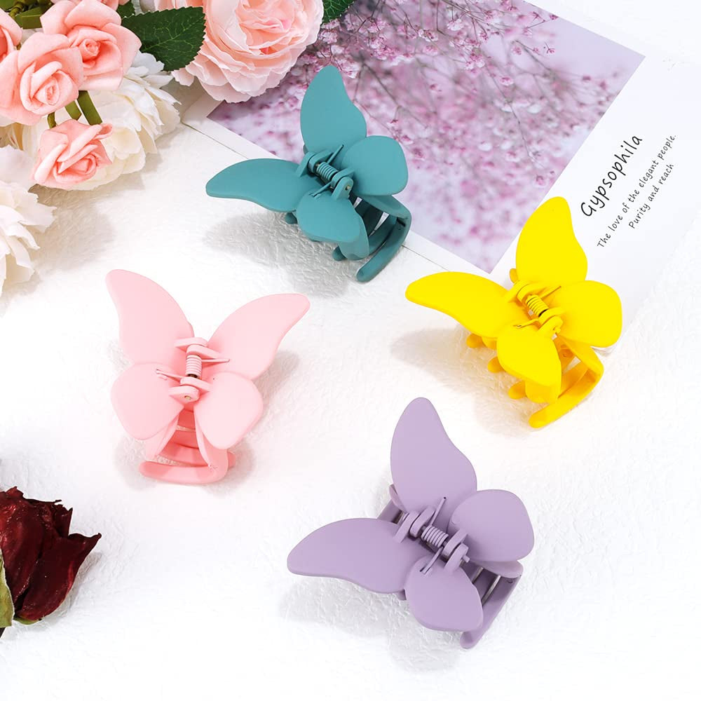 Charming Butterfly Hair Clips - Set of 4 Stylish Non-Slip Clamps for Women and Girls in Vibrant Colors