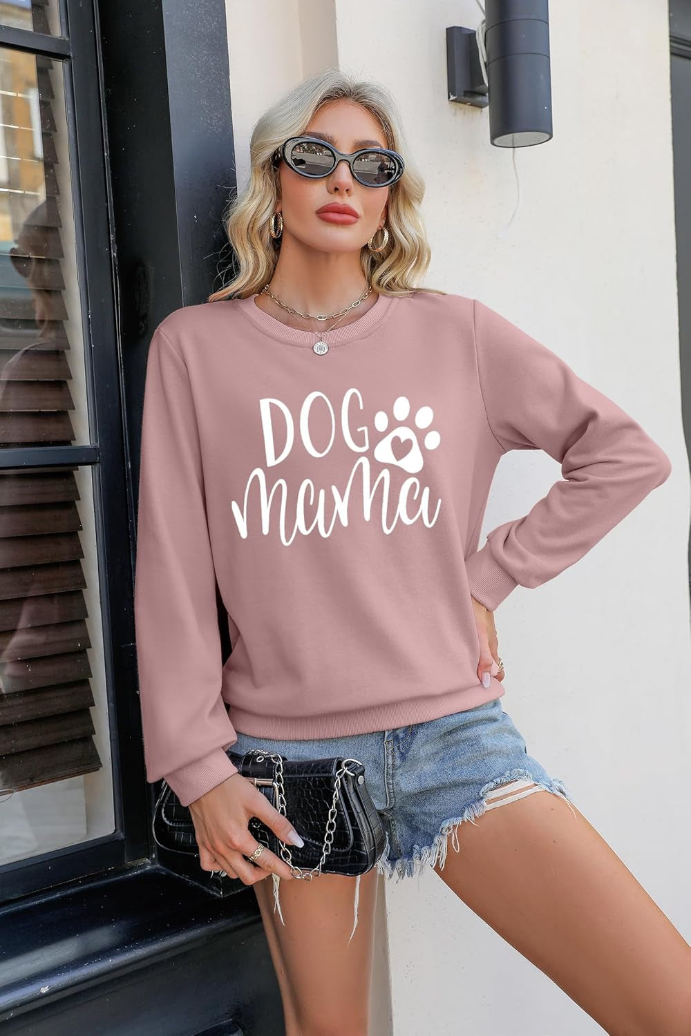 Dog Mom Sweatshirt Women Dog Mama Graphic Shirt Cute Paw Shirts Puppy Lover Pullover Casual Long Sleeve Tee Tops